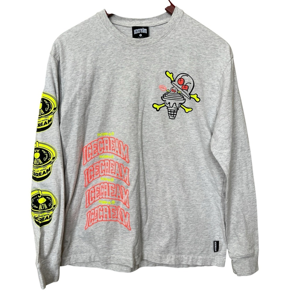 Billionaire Boys Club BBC Ice Cream Cup & Cone LS Knit T-Shirt Gray Small